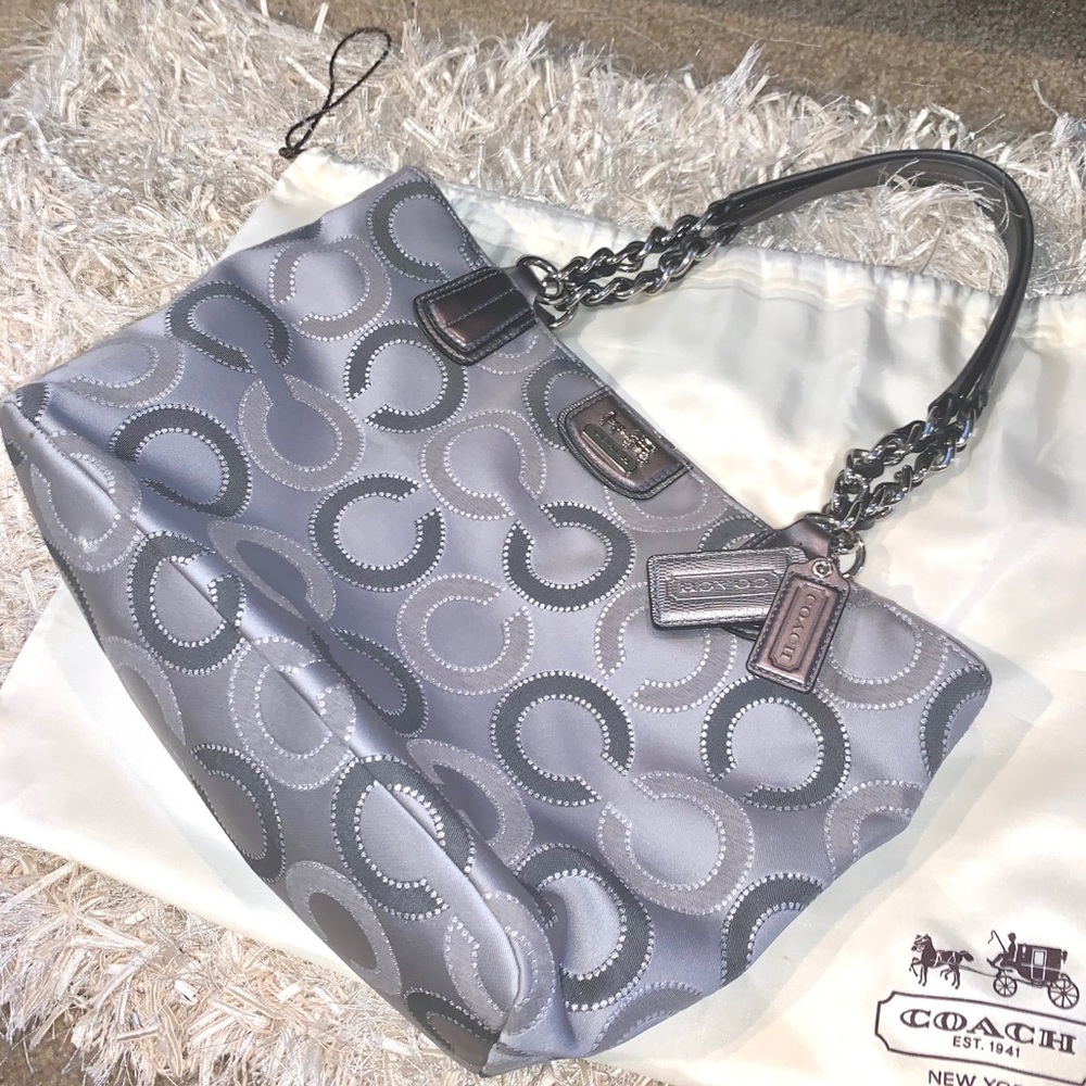 Coach Signature Op Art Silver Shoulder Bag